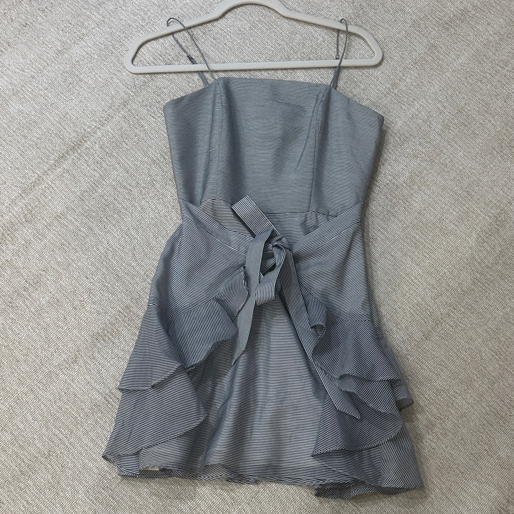 Chic Blue Striped Dress with Ruffle Hem